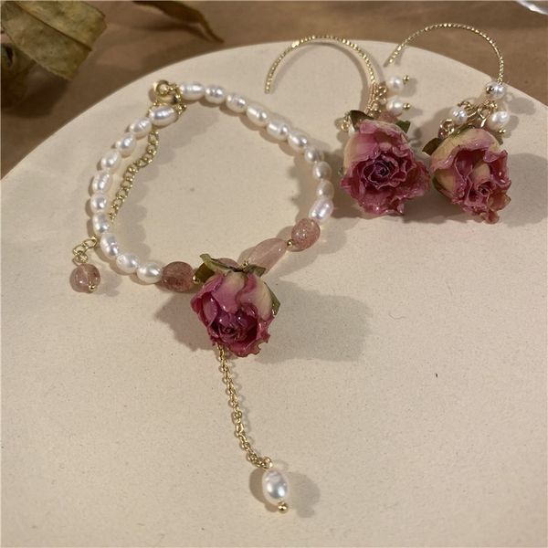 

shiny side новые аксессуары real flower падения earringsbracelet для женщин простой стиль подарков пресной воды pearl мотаться серьги, Silver
