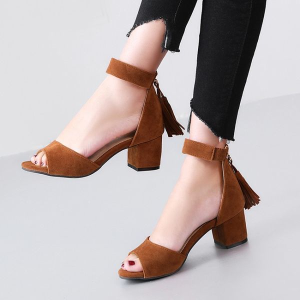 

big size high heels sandals women shoes woman summer ladies one word withholding subaitao high-heeled sandals, Black