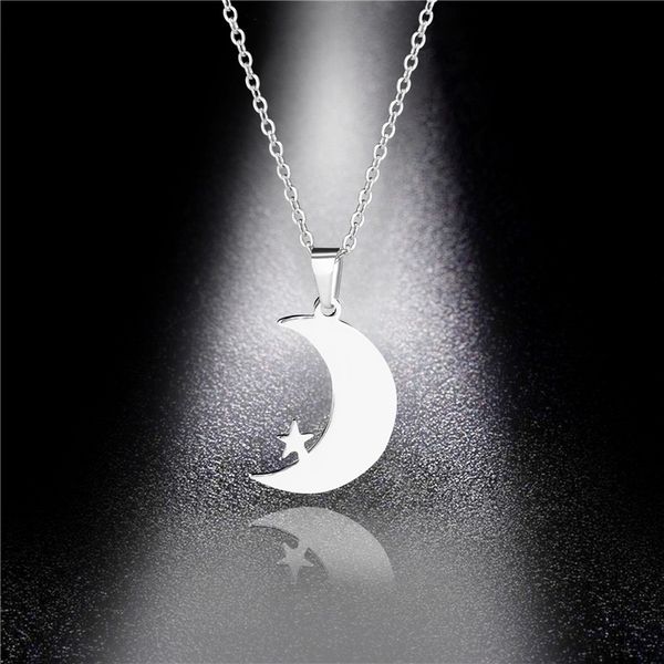 

simple good night necklace moon star long star moon pendant titanium steel clavicle sweater necklace, Silver