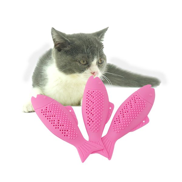 Lançando peixes gato brinquedo realista silicone lançando boneca engraçado animais de estimação interactive mastigar mordida flexível brinquedo perfeito para gatinho exercício limpeza dos dentes