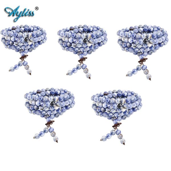 

ayliss оптовая натуральный камень sodalite браслеты healing драгоценного камня 108 буддийские чётки тибетский мала stretch браслет, Black