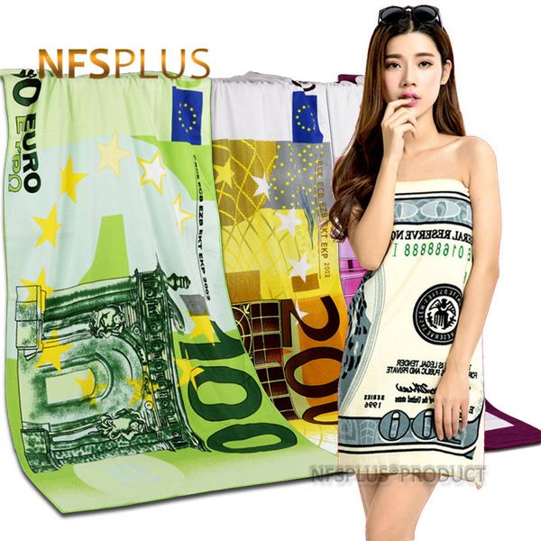

microfiber beach towel quick dry super absorbent sports travel towels 70x140cm 100 200 500 euro 100 dollar printed bath towels