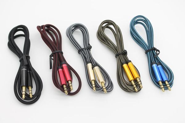 

1m/3ft 3.5mm gold-plated plug fish silk braided fabric male to male aux audio cable cord 20