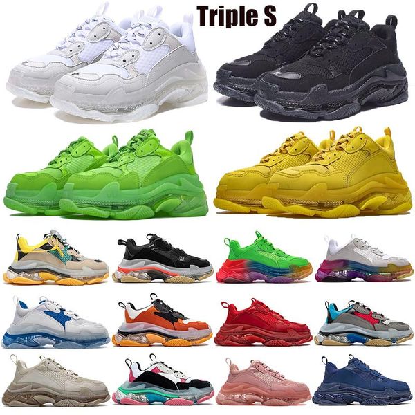 

fashion men women casual dad shoes neon green triple-s 17fw sport sneakers tripler black pink crystal clear sole bottom paris platform shoes