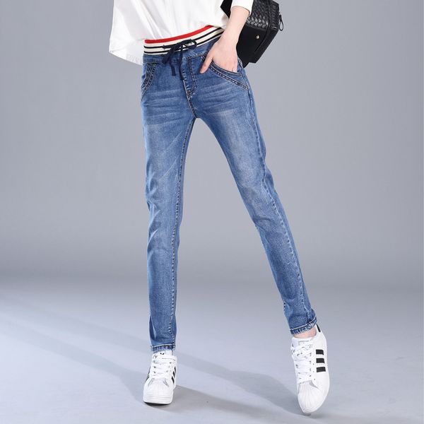 

women's jeans spring and autumn high-waisted loose tight-waisted pencil pants student korean version, Blue
