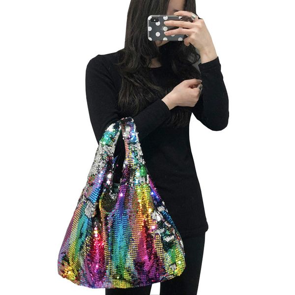 

fashion bling bag female handbag hologram laser bags for women handbags for girls reversible sequin bag rainbow color mermaid