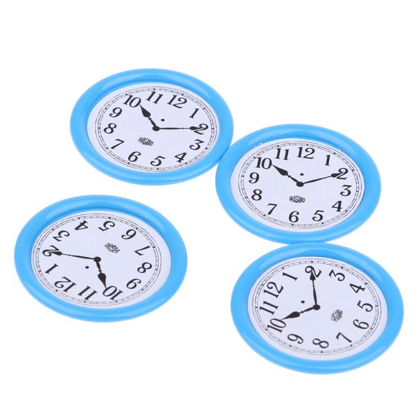 

4pcs dollhouse miniature wall clock 33mm 1/12 scale play doll house toy blue