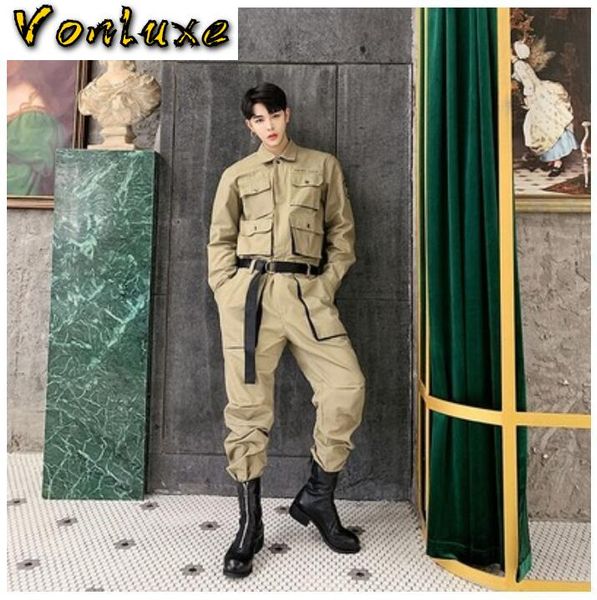 

2020 new spring autumn jumpsuit men rompers one piece overalls mens long sleeve casual multi pockets design pants male clothes, Black