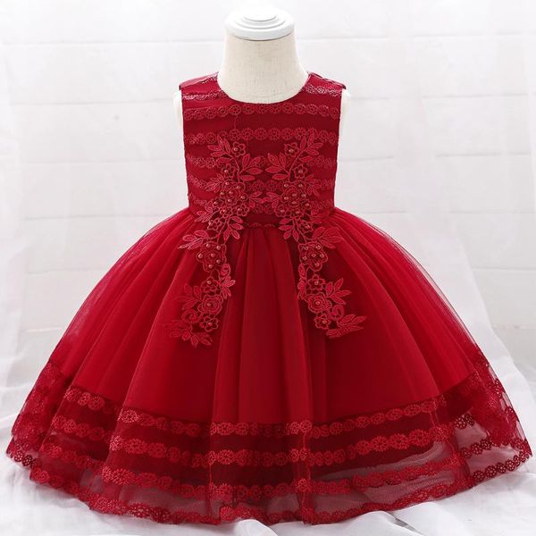 

newborn baby girl summer dresses lace flower christening gown baptism dress baby birthday princess dress, Red;yellow