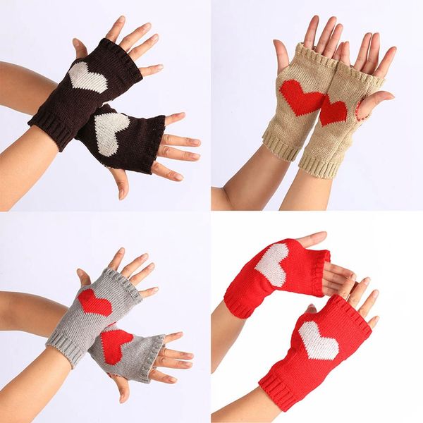 

2020 fashion women cute winter warm half fingerless love heart gloves winter half finger knitted mittens, Blue;gray