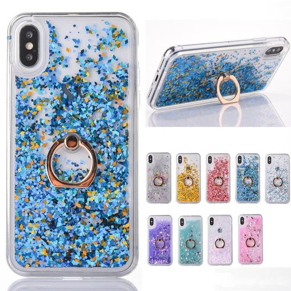 

bling glitter love heart star dynamic liquid quicksand ring stand soft tpu bumper case for iphone 11 pro xs max xr x 8 7 6 6s plus