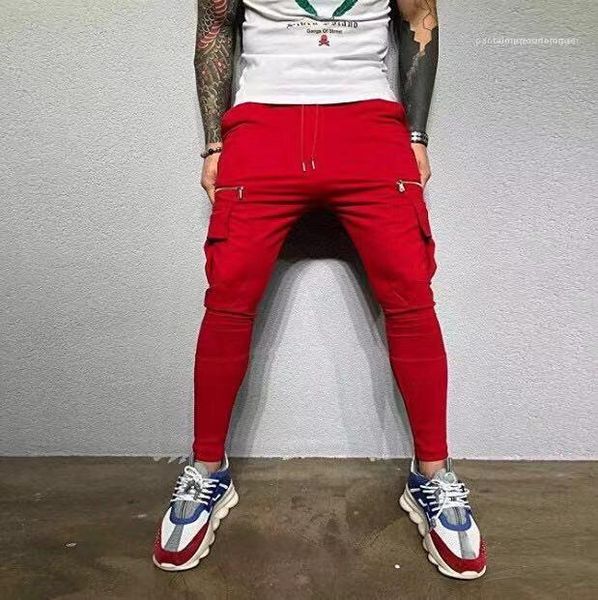 

pencil pants male simple fashion pants mens solid color fitness pants big pocket drawstring casual, Black