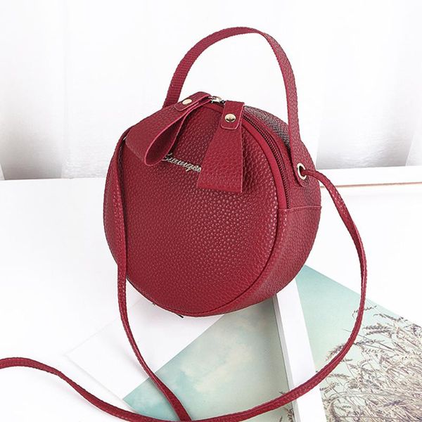 

women mini tote shoulder messenger bag casual cute round exquisite pu leather sling crossbody handbags fashion zipper closure