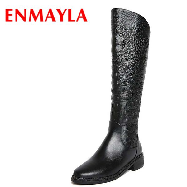 

enmayla fashion women shoes knee-high boots shoes black color winter warm boots zippers square heel round toe