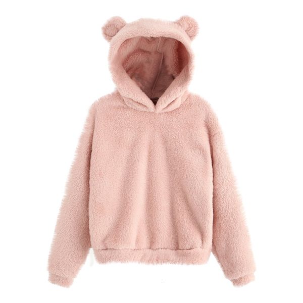 

fashion women casual simple fleece warm bear shape sweatshirt comfortable soft cute fuzzy hoodie pullover sweatshirt, Black
