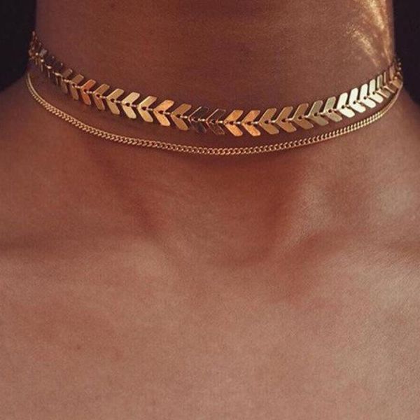 

chokers double layer chain gold fashion choker cute romantic women pendant necklace girl jewelry collar dainty bijoux gift, Golden;silver
