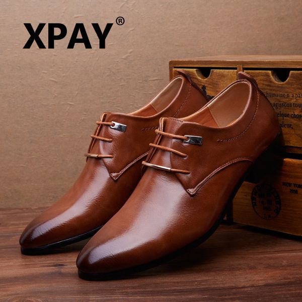 

xpay new classic leather men brogues shoes lace-up bullock business dress men oxfords shoes male formal, Black