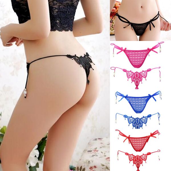 

new lace string transparent panties women back bow cute thong women's seamless briefs fashion underwear women tangas, Black;pink