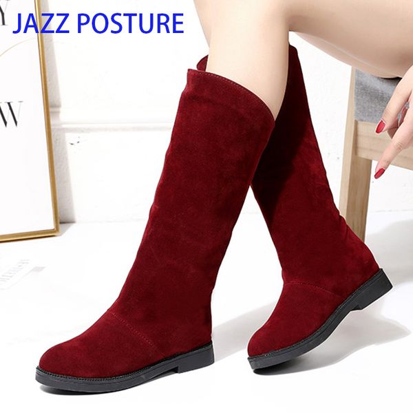 

2020 fashion new suede round toe snow boots square heel boots keep warm winter mid-calf black wine red z360