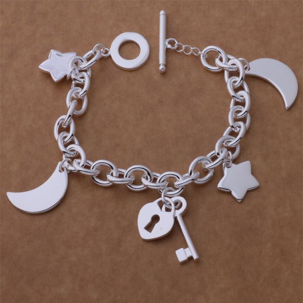 

trendy fashion silver plated jewelry moon star bracelet for women yah248, Black