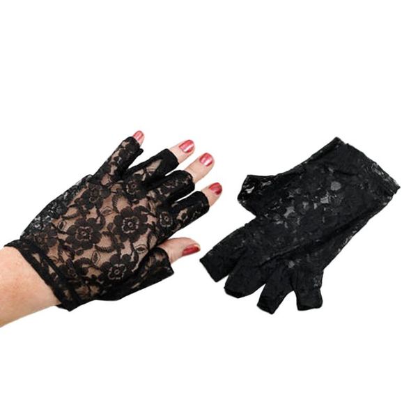 

five fingers gloves 2021 summer practical women' black lace fingerless lady' anti-uv female driving fancy colors6.21, Blue;gray