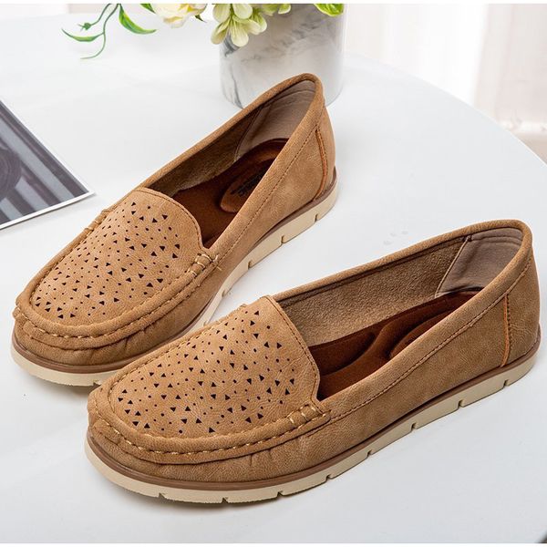 

loafers women's shoes woman flats boat shoe hollow out sewing shallow casual ladies light shoe 2020 autumn fashion plus size 43, Black
