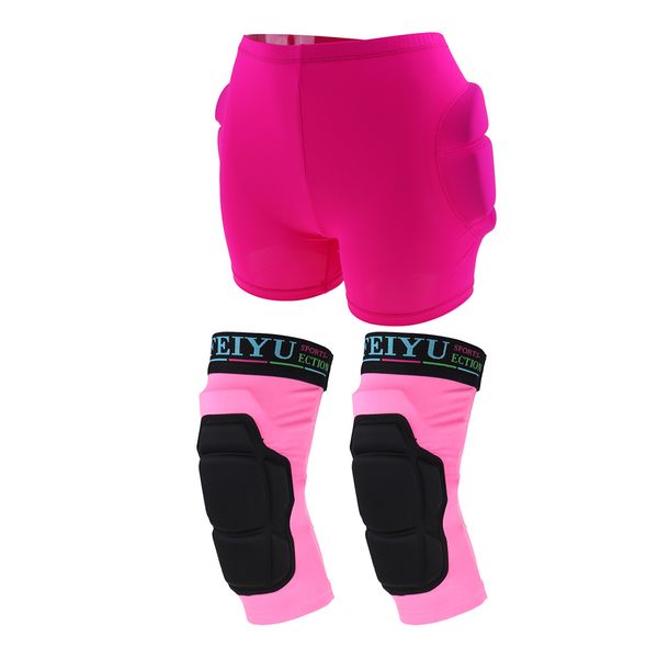 

3d protection hip padded short pants short pant with thick cushion pad & 2pcs knee guard protector support, Gray;blue