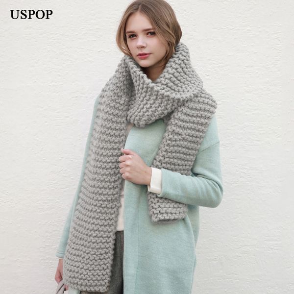 

uspop 2020 women scarves thick warm handmade scarf winter solid color long knitted scarf, Blue;gray