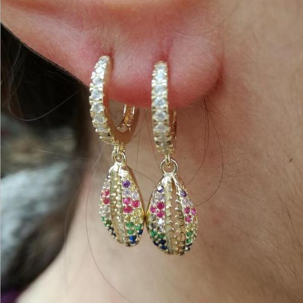 

dangle & chandelier 2021 summer arrived luxury jewelry gold filled micro pave rainbow cubic zirconia sea shell charm earring, Silver