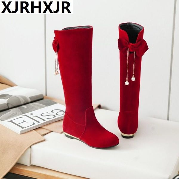 

spring autumn girls' scrub knee high boots korean princess bow tie tassel boots junior high school student knight, Black