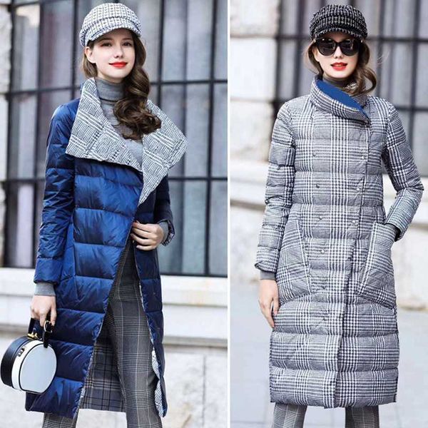 

women's down & parkas fmfssom 2021 women winter long duck jacket thick double sided plaid coat female plus size warm parka slim, Black