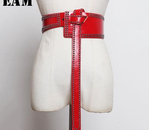 

eam] pu leather rivet split asymmetrical long wide belt personality women new fashion tide all-match spring autumn 2020 1m522, Black;brown