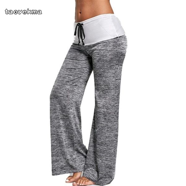 

yoga outfits women high waist wide leg pant fold over palazzo pants casualyoga leggings trousers pajama slacks sport c24, White;red