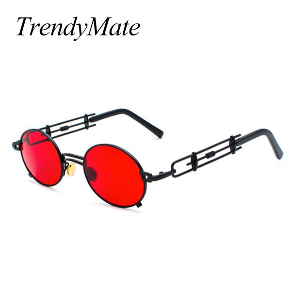 

2020 new small frame punk sunglasses men's metal oval sunglasses brand designer retro travel women 1457t, White;black