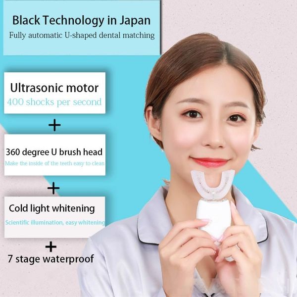 

selling 360 degrees nano electric toothbrush with blue light fully automatic ultrasonic wave waterproof u type tooth brush usb charging