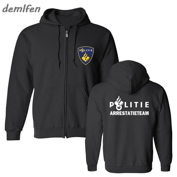 

new netherlands politie police special swat unit force men hoodies fashion fleece hoody sweatshirt jacket harajuku streetwear, Black