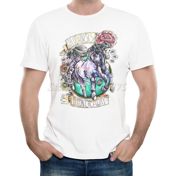 

новые поступления 2019 мужская мода wild horses printed t shirt прохладное лето tops высокого качества вскользь tee