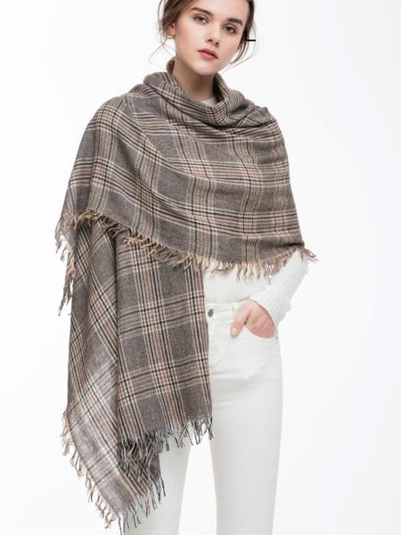 

2020 real wool women scarf stole plaid wool scarves for women winter warm female poncho cape fashion lady shawls new styles, Blue;gray