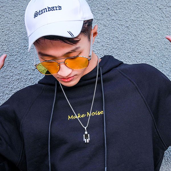 

robot necklace hip-hop chain necklace male tide men's pendant personality astronaut pendant tide brand steel chains, Silver