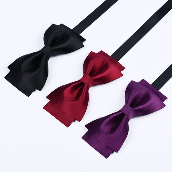 

2020 brand new fashion men's bow ties double fabric solid color red blue bowtie party host wedding butterfly tie with gift box, Black;gray