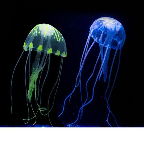 Atacado Soft Colorido Silicon Fluorescente Flutuante Incandescência Jellyfish Efeito Fish Tanque Decoração Aquarium Artificial Jelly Fish