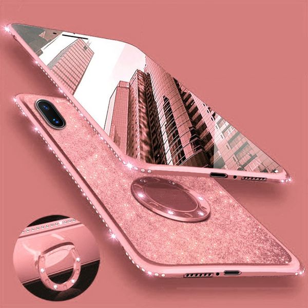 

new design good quality soft tpu phone cases for iphone samsung bling glitter crystal phone back case with ring holder