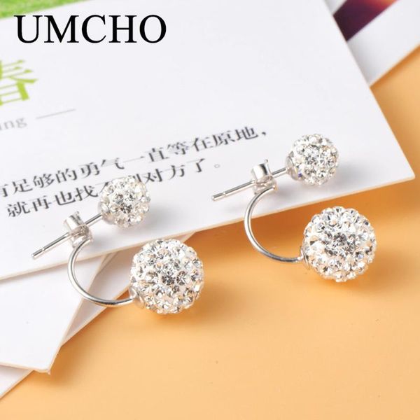 

umcho fashion solid real 925 sterling silver jewelry round stud earrings for women birthday party romantic gifts fine jewelry, Golden;silver
