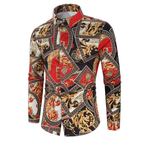 

hawaiian style men's long sleeve print shirt vacation plus size casual stand collar button loose shirt apparel comfort, White;black