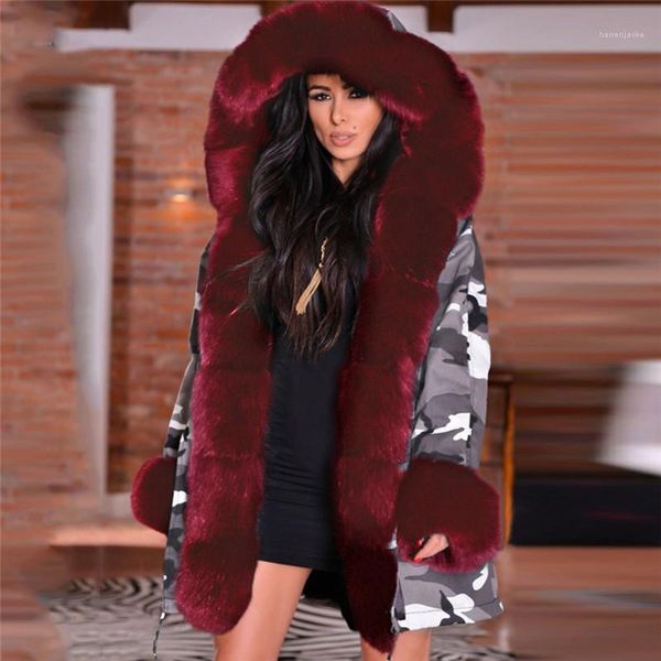 

parkas fashion thick hooded ladies outerwear womens coats with fur womens winter designer jacket camouflage printed, Black