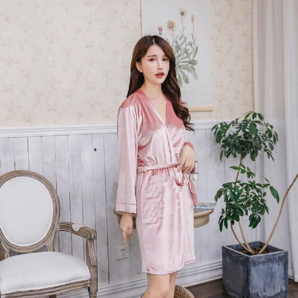 

women's sleepwear autumn and winter housewear velvet fashion pure luxury long v-collar, Black;red