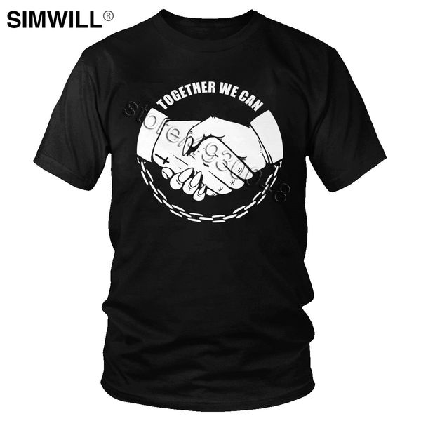 

men pact together we can t-shirt fashion shake hands tees short sleeves cotton breathable t-shirts o-neck designer fans apparel