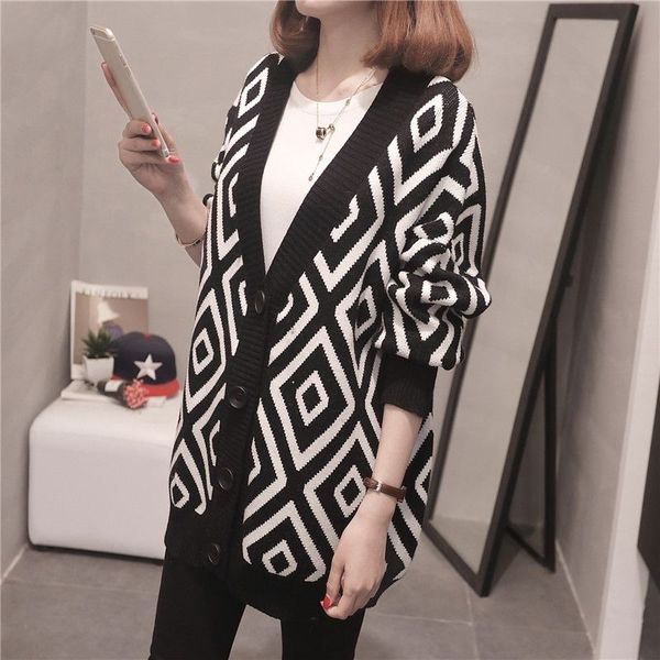 

women's knits & tees 2021 autumn winter korean style single breasted cardigans womens sweaters v-neck long sleeve fashionable printed f, White