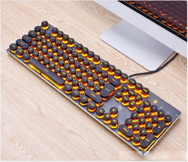 

punk keycap wired retro round typewriter keycaps led backlit multimedia ergonomic usb gaming keyboard gamer illuminated for pc laptop