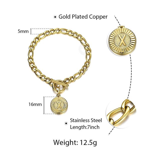 

нержавеющие женщины figaro initial стального браслета переключить цепи charm для круглого письма z 7inch мужчину моды золото застежка db291, Golden;silver